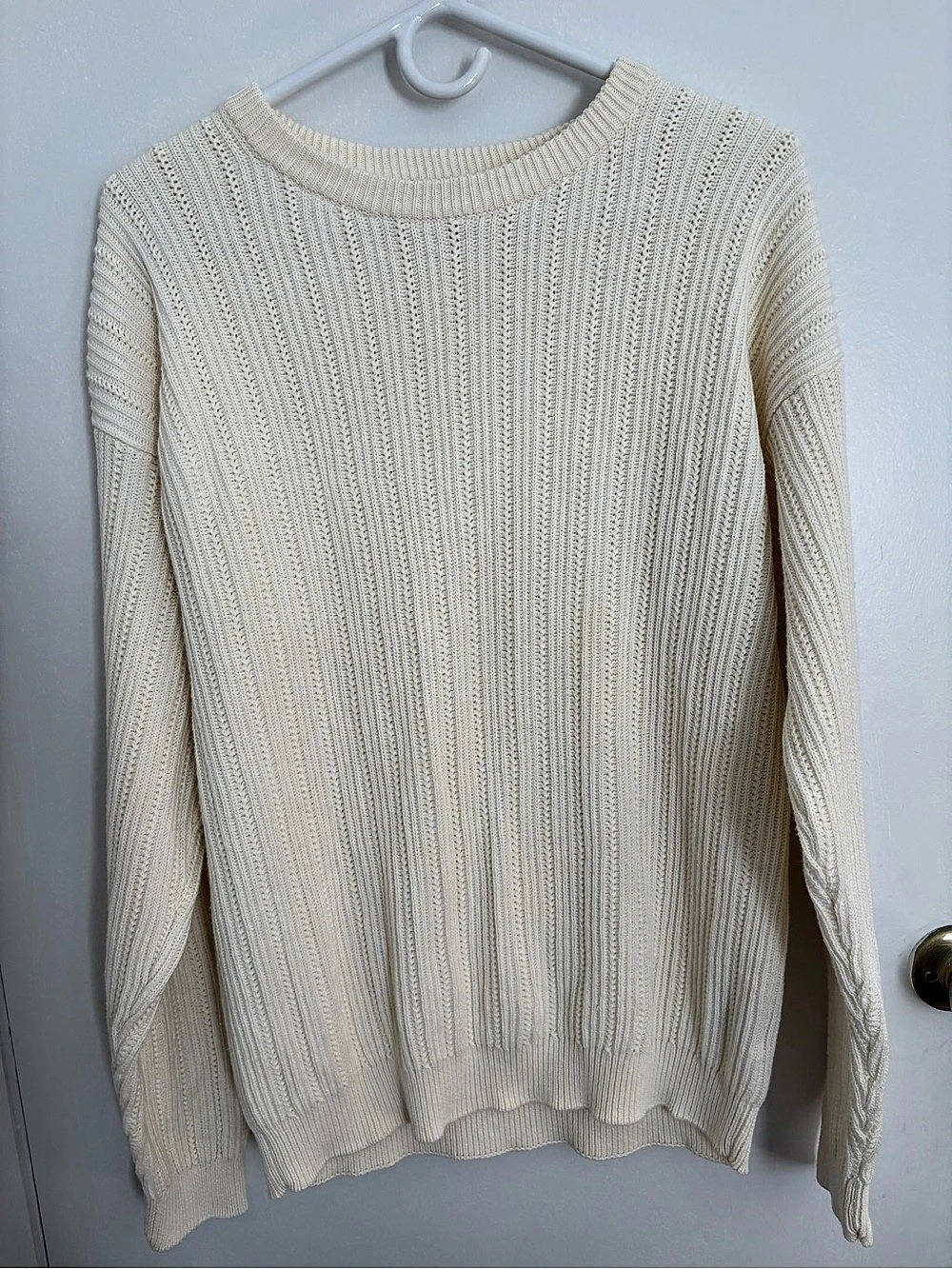St John's Bay Cream Knit Crewneck Sweater Size Large